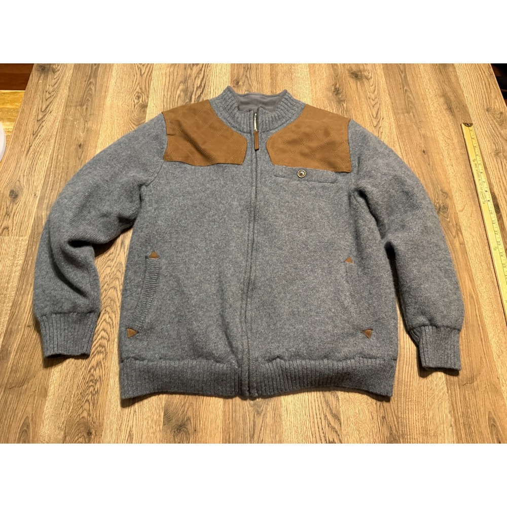 Duluth Trading Co Sweater Mens L Gray Cardigan Full Zip Quilted Shetland Wool